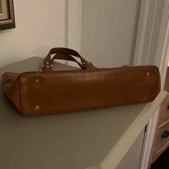 Authentic Tory Burch Bombe Tote Handbag Shoulder Bag Purse Caramel Camel Tan - Picture 10 of 13